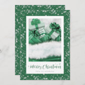 緑エレガントのギフト雪メリークリスマスカード シーズンカード (正面/裏面)