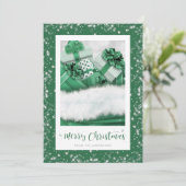 緑エレガントのギフト雪メリークリスマスカード シーズンカード (スタンド正面)