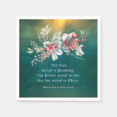 緑エレガントのクリスチャンの冬の結婚フローラ スタンダードカクテルナプキン (正面)