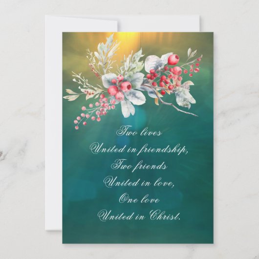 緑エレガントのクリスチャンの冬の結婚フローラ 招待状 (裏面)