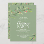 緑エレガントのクリスマスパーティの招待状 (正面/裏面)