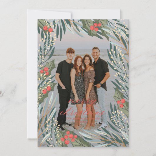 緑エレガントのクリスマスフレームホリデーカード シーズンカード (正面)