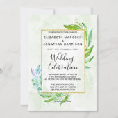 緑エレガントのシンプルの結婚葉 招待状 (正面)
