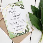緑エレガントのジオフレームユーカリ結婚リーフ 招待状