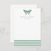 緑エレガントのストライプと蝶 – パーソナライズされた ノートカード (正面/裏面)