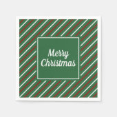 緑エレガントのストライプクリスマス スタンダードカクテルナプキン (正面)