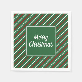緑エレガントのストライプクリスマス スタンダードカクテルナプキン