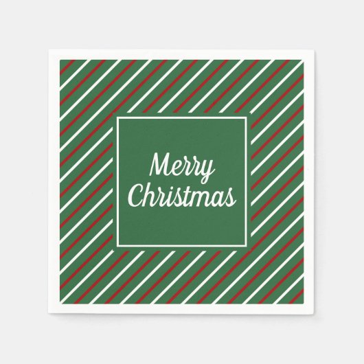 緑エレガントのストライプクリスマス スタンダードカクテルナプキン (正面)