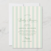 緑エレガントのストライプ男女兼用赤ちゃんシャワー 招待状 (正面)
