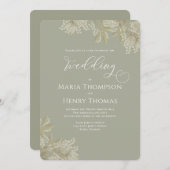 緑エレガントのセージ緑のフローラの葉シンプルの 招待状 (正面/裏面)