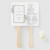 緑エレガントのセージ離れウェディングプログラム ハンドファン (正面&裏面)