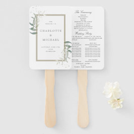 緑エレガントのセージ離れウェディングプログラム ハンドファン