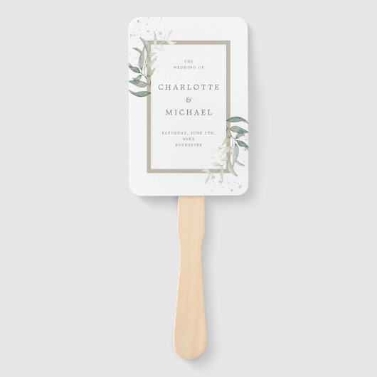緑エレガントのセージ離れウェディングプログラム ハンドファン (正面)