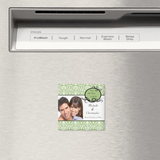 緑エレガントのダマスク写真Date Magnetを保存 マグネット (インサイチュ (食洗機))