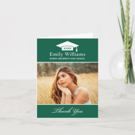 緑エレガントのパーソナライズされた卒業写真 サンキューカード
