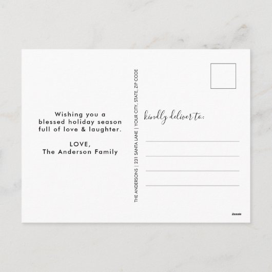 緑エレガントのヒイラマツメリークリスマスフォト シーズンポストカード (裏面)