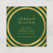 緑エレガントのフェイク金ゴールド丸み線のジオメトリ スクエア名刺 (裏面)
