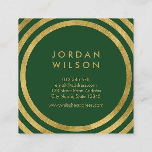 緑エレガントのフェイク金ゴールド丸み線のジオメトリ スクエア名刺 (裏面)