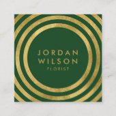緑エレガントのフェイク金ゴールド丸み線のジオメトリ スクエア名刺 (正面)