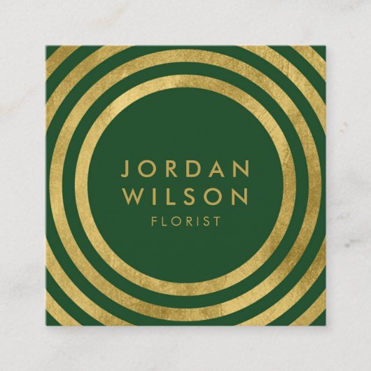 緑エレガントのフェイク金ゴールド丸み線のジオメトリ スクエア名刺 (正面)