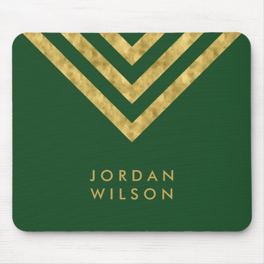 緑エレガントのフェイク金ゴールド名Chevron Geometric マウスパッド (正面)