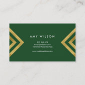 緑エレガントのフェイク金ゴールド幾何デザイン 名刺 (裏面)