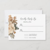 緑エレガントのフローラのクリームとトープ結婚 出欠カード (正面)