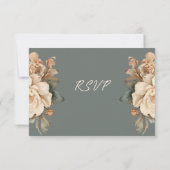 緑エレガントのフローラのクリームとトープ結婚 出欠カード (裏面)