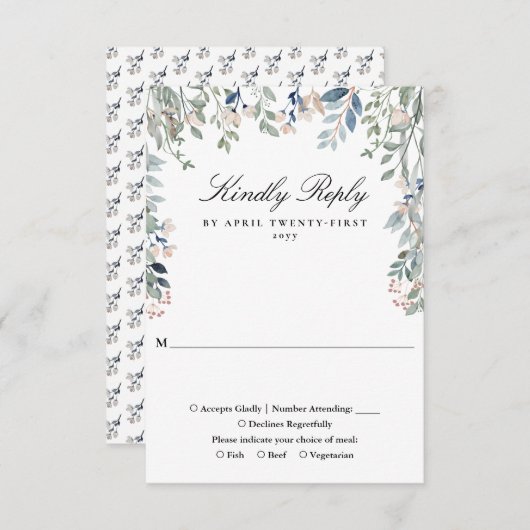 緑エレガントのフローラの結婚花 出欠カード (正面/裏面)