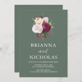 緑エレガントのフローラを一つ一つ結婚で 招待状 (正面/裏面)