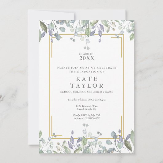 緑エレガントのフローラ写真卒業パーティー 招待状 (正面)