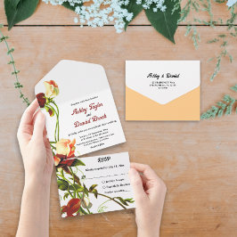 緑エレガントのボホバラ夏のフローラ結婚 オールインワン招待状