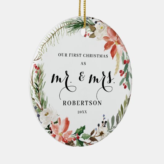 緑エレガントのポインセチア初めてのクリスマス セラミックオーナメント (右)