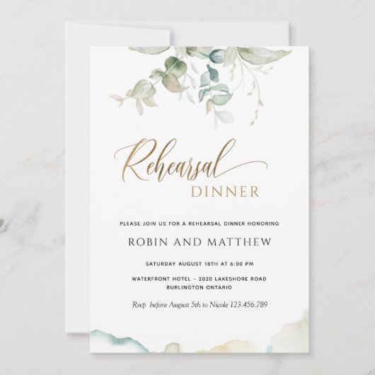 緑エレガントのミニマルなリハーサルのディナーの招待客 招待状 (正面)