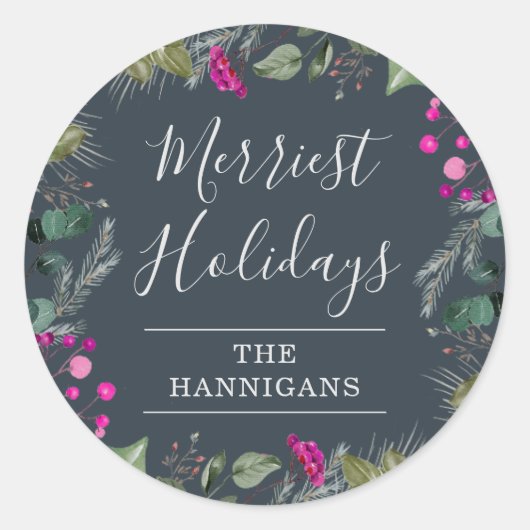 緑エレガントのメリークリスマスシール ラウンドシール (正面)