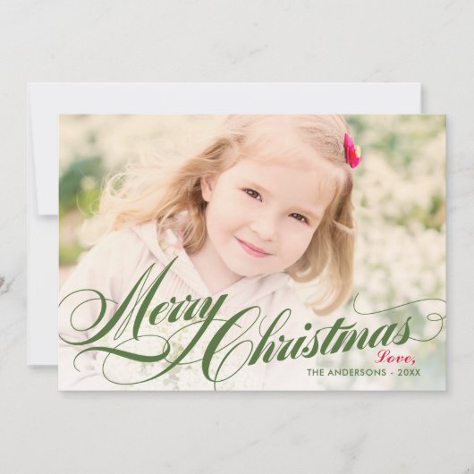 緑エレガントのメリークリスマススクリプトの写真 シーズンカード (正面)