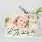 緑エレガントのメリークリスマススクリプトの写真 シーズンカード (スタンド正面)