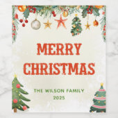 緑エレガントのメリークリスマスワインラベル ワインラベル (シングルラベル)