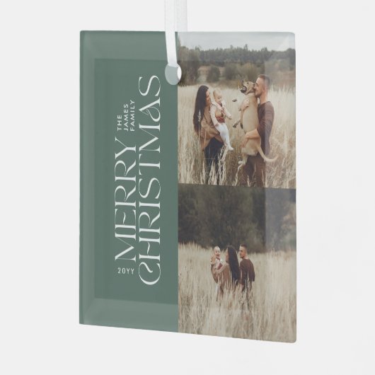 緑エレガントのモダンミニマル写真 ガラスオーナメント (正面左)