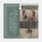 緑エレガントのモダンミニマル写真 ガラスオーナメント (正面)