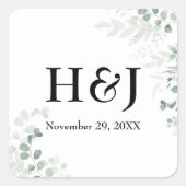 緑エレガントのモノグラムと日付 スクエアシール (正面)