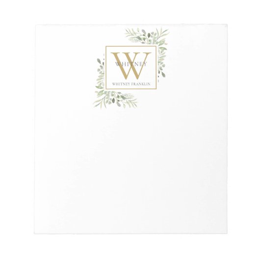 緑エレガントのモノグラム名 ノートパッド (正面)