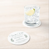 緑エレガントのユーカリのモダン葉の日付を保存 ラウンドペーパーコースター (インサイチュ)