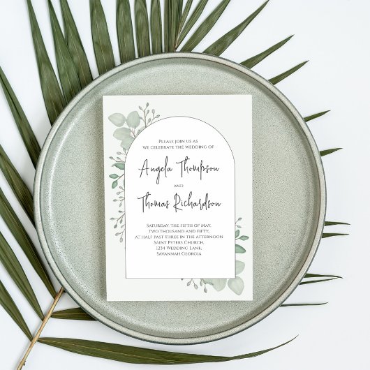 緑エレガントのユーカリの葉の緑の葉 招待状