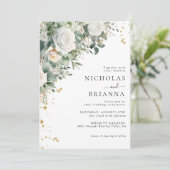 緑エレガントのユーカリバラ写真結婚 招待状 (スタンド正面)