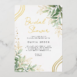 緑エレガントのユーカリモダンブライダルシャワー 箔招待状