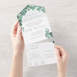 緑エレガントのユーカリリース結婚ズ オールインワン招待状