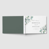 緑エレガントのユーカリ水の色結婚の ゲストブック (全面)