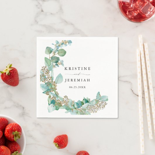 緑エレガントのユーカリ水の色結婚の スタンダードカクテルナプキン (インサイチュ)