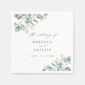 緑エレガントのユーカリ水の色結婚の スタンダードカクテルナプキン (正面)